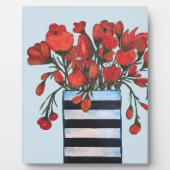 Red Flowers met Striped Vase Fine Art Fotoplaat (Voorkant)