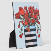 Red Flowers met Striped Vase Fine Art Fotoplaat (Zijkant)