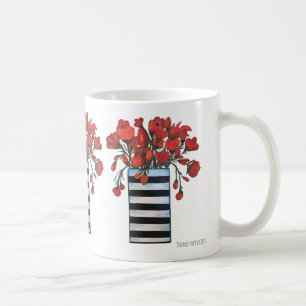 Red Flowers met Striped Vase Fine Art Koffiemok