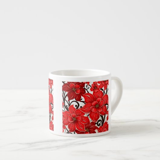 Red Flowers Pattern Espresso Mok (Voorkant rechts)
