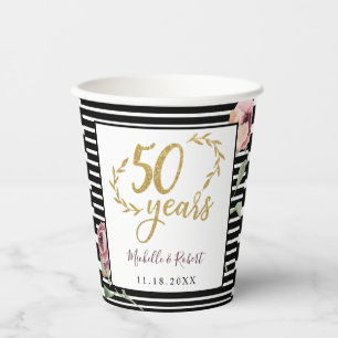 Red Flowers Roos 50th Jubileum Gold Glitter Papieren Bekers