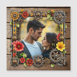 Red Flowers Steampunk Gepersonaliseerde Foto Magnetische Uitnodiging