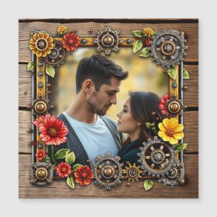Red Flowers Steampunk Gepersonaliseerde Foto Magnetische Uitnodiging