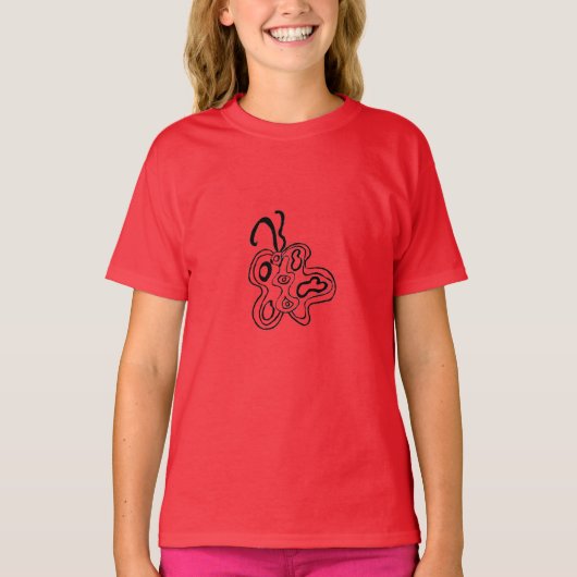 Red Flutterfly B&W Doodle T-Shirt (Voorkant)