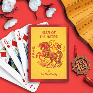 Red Foil Paard 2026 Chinees Nieuwjaar Geel Pokerkaarten