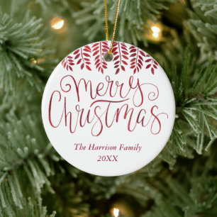 Red Folie Effect Typografie Vrolijk kerstfeest Keramisch Ornament