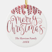 Red Folie Effect Typografie Vrolijk kerstfeest Keramisch Ornament (Voorkant)