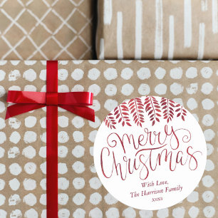 Red Folie Effect Typografie Vrolijk kerstfeest Ronde Sticker