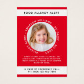 Red Food Allergie Alert Photo Chef Card (Devant)