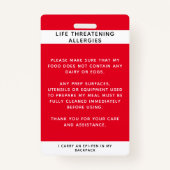 Red Food Allergy Alert Child ID Badge (Achterkant)