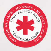 Red Food Allergy Alert Foto Labels (Design 2)