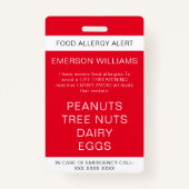 Red Food Allergy Alert Persoonlijk Badge (Voorkant)
