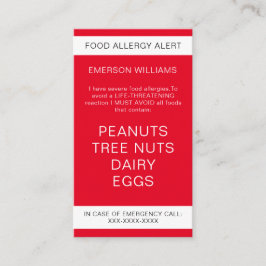 Red Food Allergy Alert Persoonlijke Chef Kaart Visitekaartje