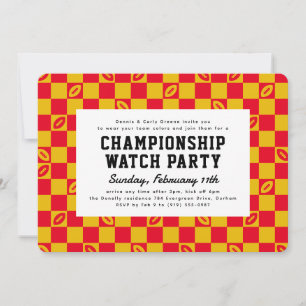 Red Football Check Championship Game Watch Party Kaart