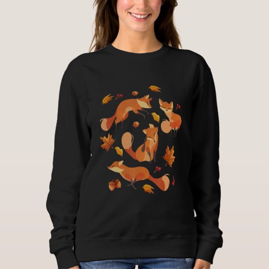 Red Forest Fox Baby Animal Autumn Fall Leaves Trui (Voorkant)