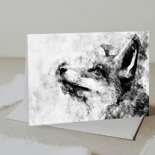 Red Fox Black en White Waterverf 01 Bedankkaart