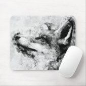 Red Fox Black en White Waterverf 01 Muismat (Met muis)