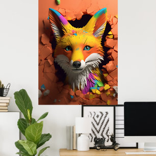 Red Fox Breaking Out Print Poster Kunstwerk Muursc