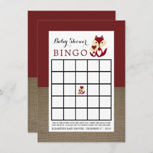 Red Fox Burlap Baby shower Bingo Kaart