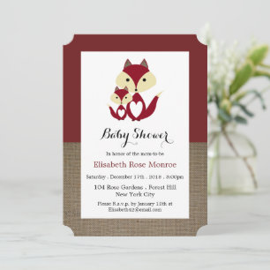Red Fox Burlap Baby shower Kaart