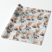 Red Fox Cubs Snowy Winter Scene Cadeaupapier (Uitgerold)