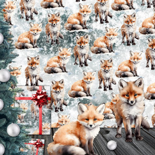 Red Fox Cubs Snowy Winter Scene Cadeaupapier