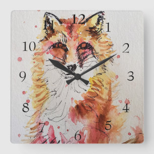 Red Fox Cute Art Whimsical Woodland Animal Vierkante Klok
