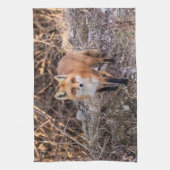 Red Fox dichtbij en persoonlijk Theedoek (Verticaal)