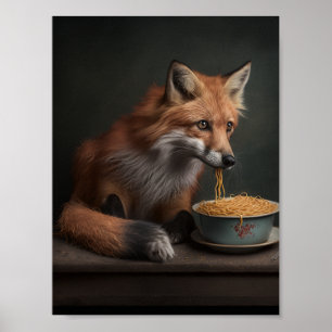 Red Fox eet een Bowl van Spaghetti Poster