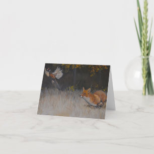 Red Fox en fazant Herfst Art Note Card Kaart
