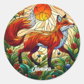 Red Fox en Sun Ronde Sticker (Voorkant)