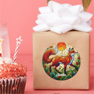 Red Fox en Sun Ronde Sticker