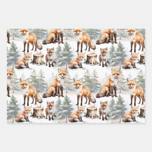 Red Fox familie in het bos Inpakpapier Vel (Voorkant)
