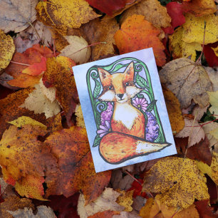 Red Fox Floral Natuur Art Briefkaart