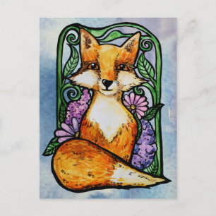Red Fox Floral Natuur Art Briefkaart