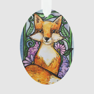 Red Fox Floral Natuur Art Ornament