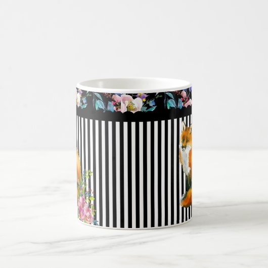 Red Fox Floral & Stripe Design Coffee Cup Mok (Center)