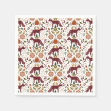 Red Fox Folk Art Napkin Rustiek Party Decor
