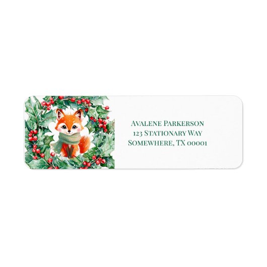 Red Fox Green Berries Baby shower Adreslabel Etiket (Voorkant)