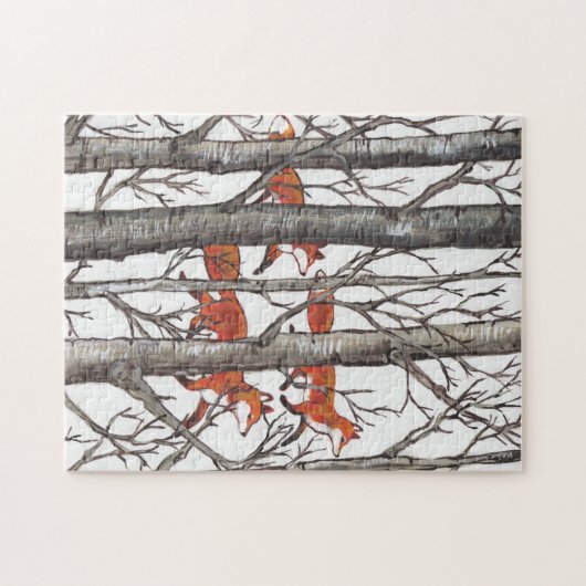 Red Fox Grey Forest Woods Jigsaw Puzzle difficile (Horizontal)