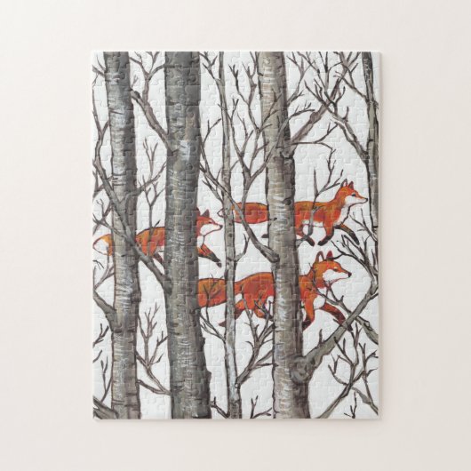 Red Fox Grey Forest Woods Jigsaw Puzzle difficile (Vertical)