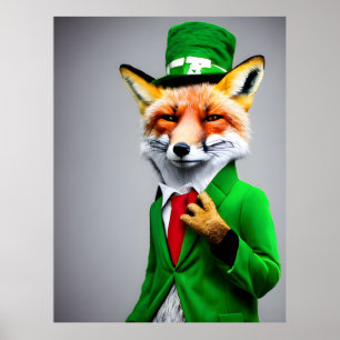 Red Fox in een Green St. Patrick's Day Suit Poster