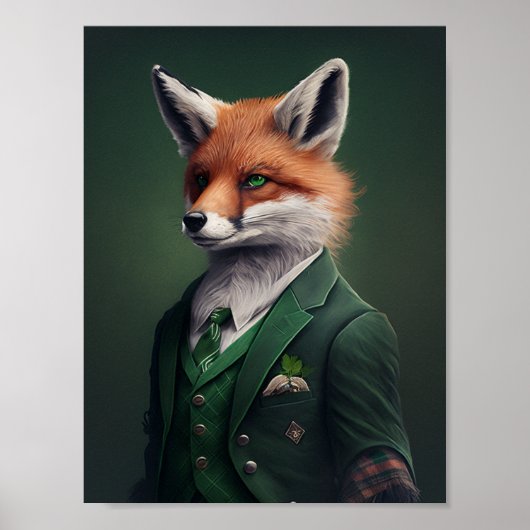 Red Fox in een Green St. Patrick's Day Suit Poster (Voorkant)