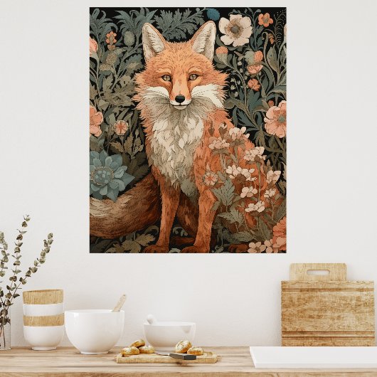 Red Fox in een Victoriaans Engelse tuin Poster (Keuken)