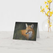 Red Fox in Grass Wildlife Art Note Kaart (Gele Bloem)