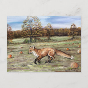 Red Fox in Pumpkin Patch Art Pastel Painting Briefkaart