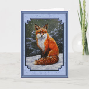 Red Fox in Winter Snow Blue Feestdagen Kaart