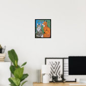 Red Fox Kit and Cat Poster, Original Animal Art Poster (Thuiskantoor)
