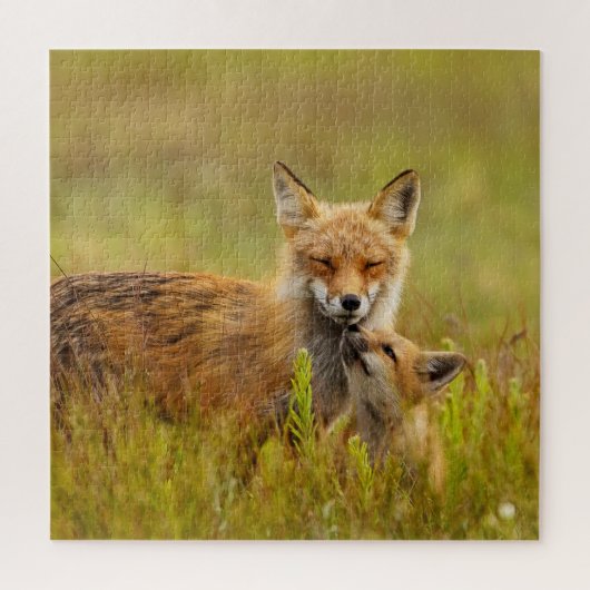 Red Fox Kit die naar Momma kijkt Legpuzzel (Verticaal)
