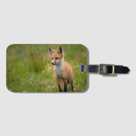 Red Fox Kit in Grassy Meadow Bagagelabel